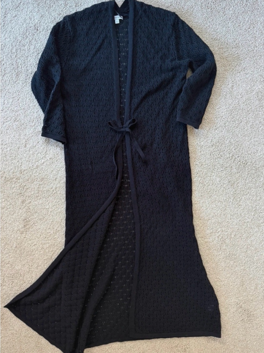 Johnny Was Selah Duster Black Open Knit Maxi cardigan with Waist Tie